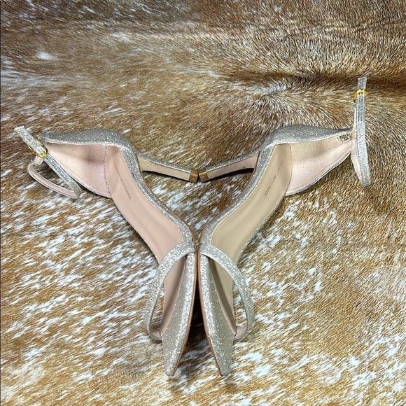 EUC Stuart Weitzman Nudistcurve 4” US 5, Silver Glitter Heels Sparkle Stiletto - Picture 11 of 14